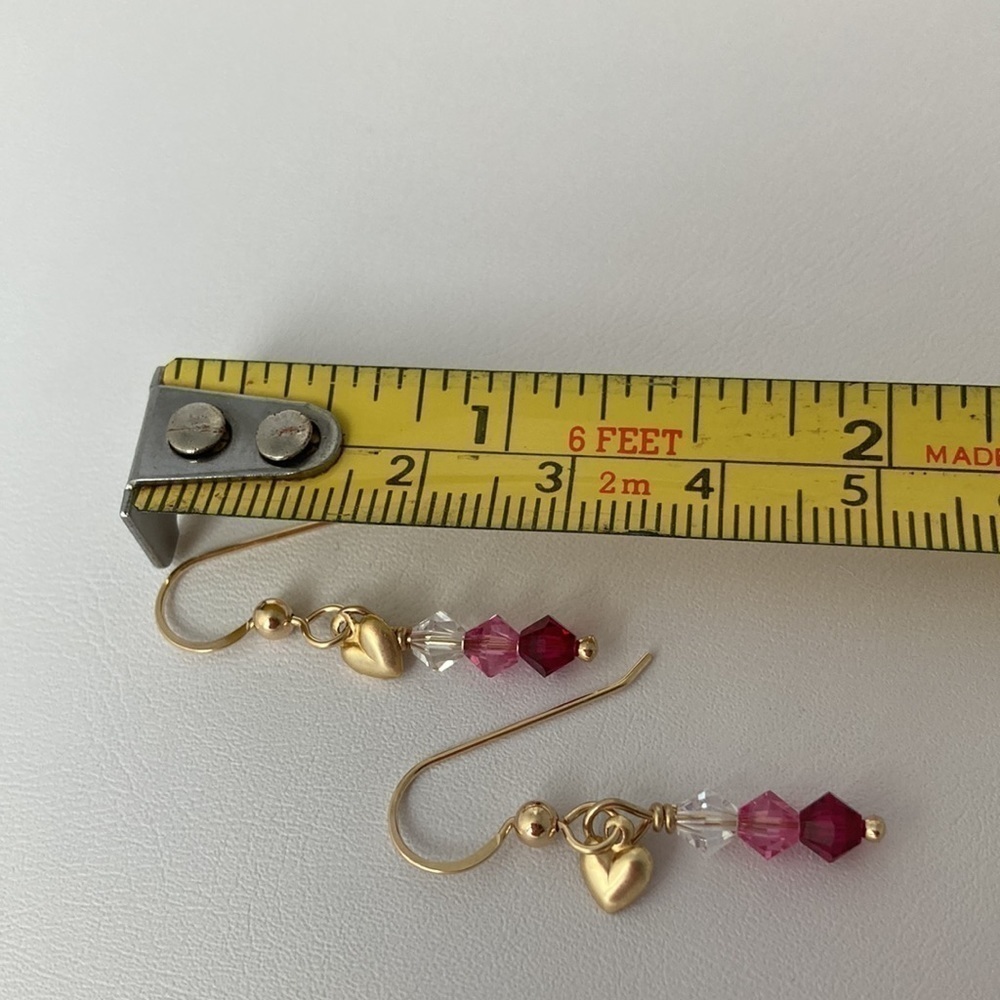 Gold Earrings Swarovski Crystals with Puff Heart Charms - Picture 8 of 8